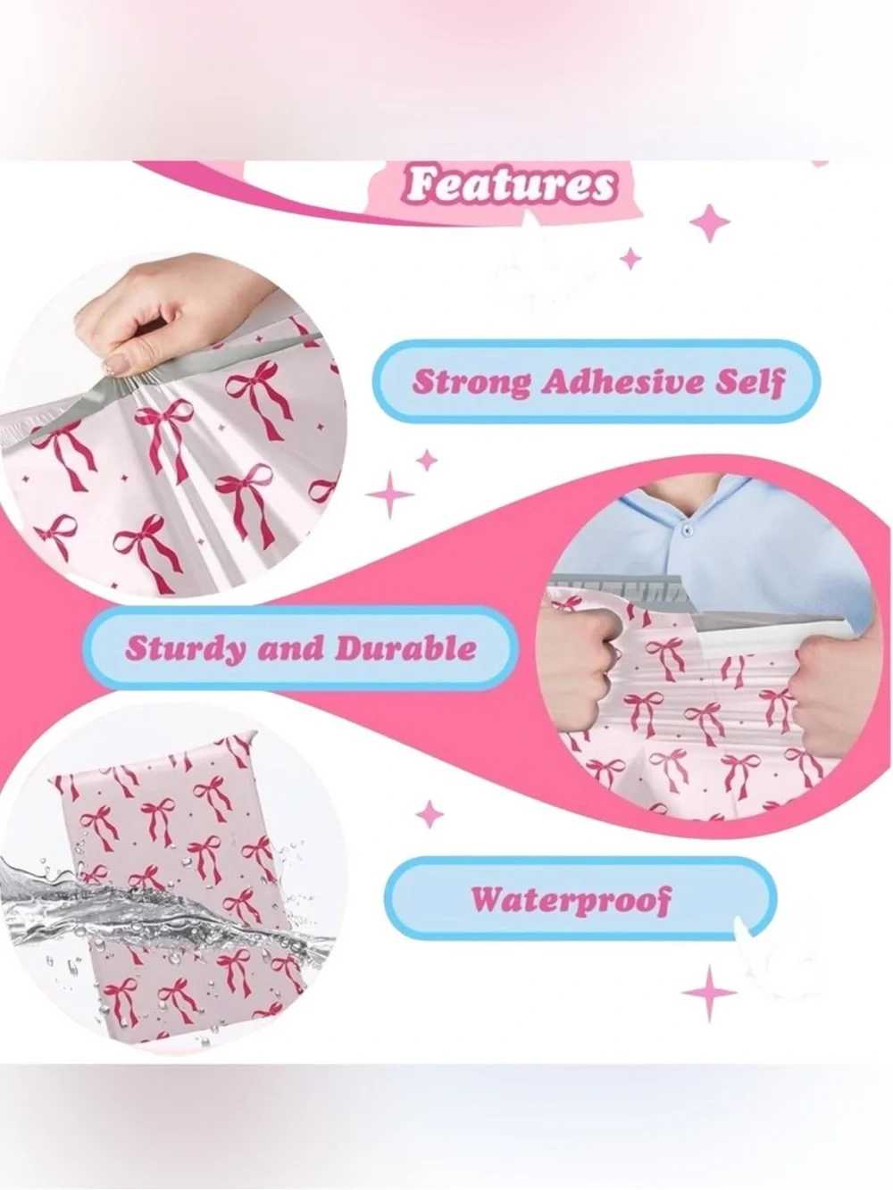 🎁Free Ship! POLYMAILERS • 14.5x19 Inch • 15 Pcs • Pink Bows Polymailers New